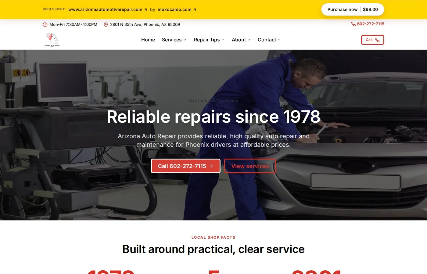 Front desk site for Arizona Auto Repair