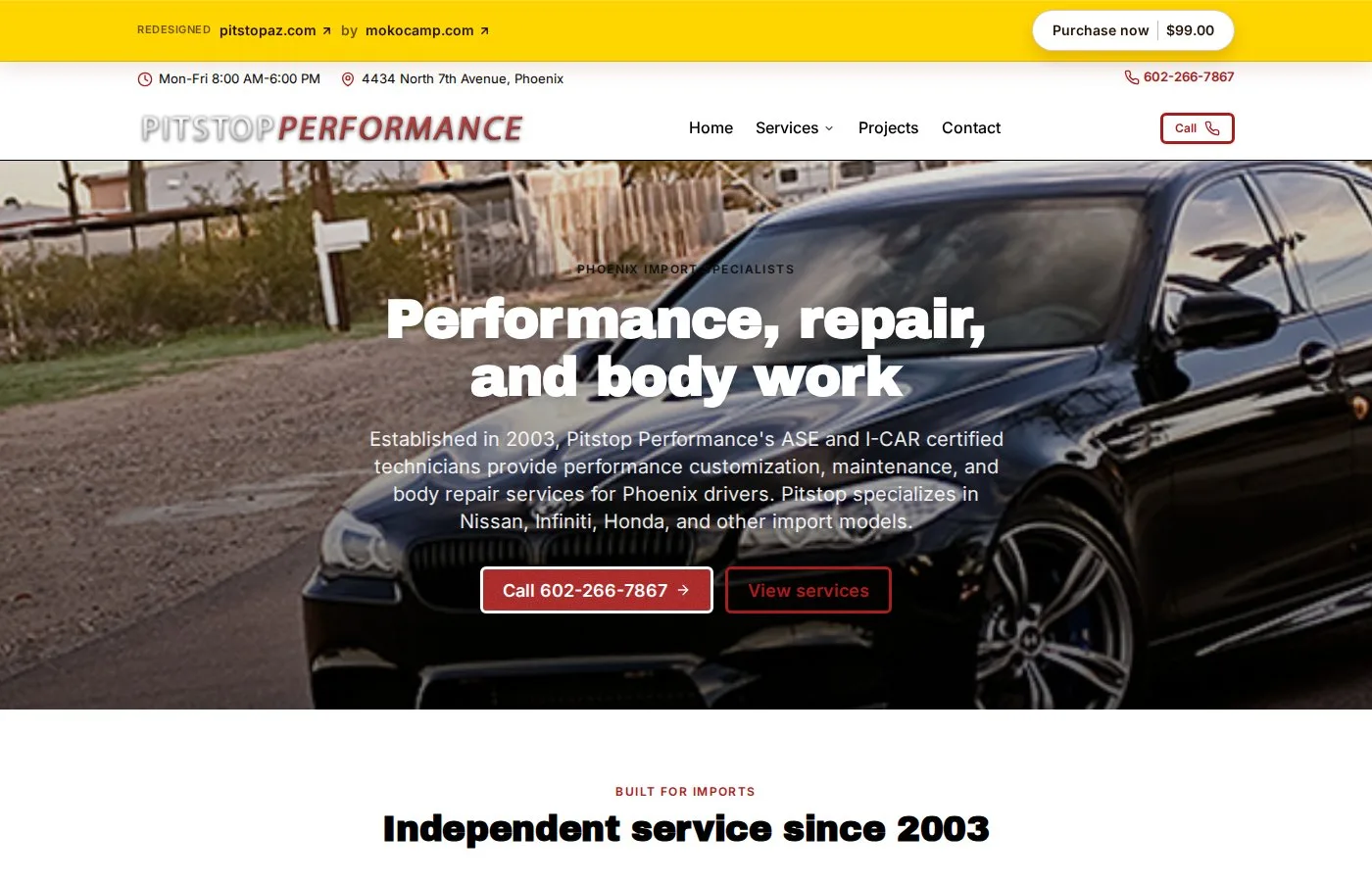 Front desk site for Pitstop Performance