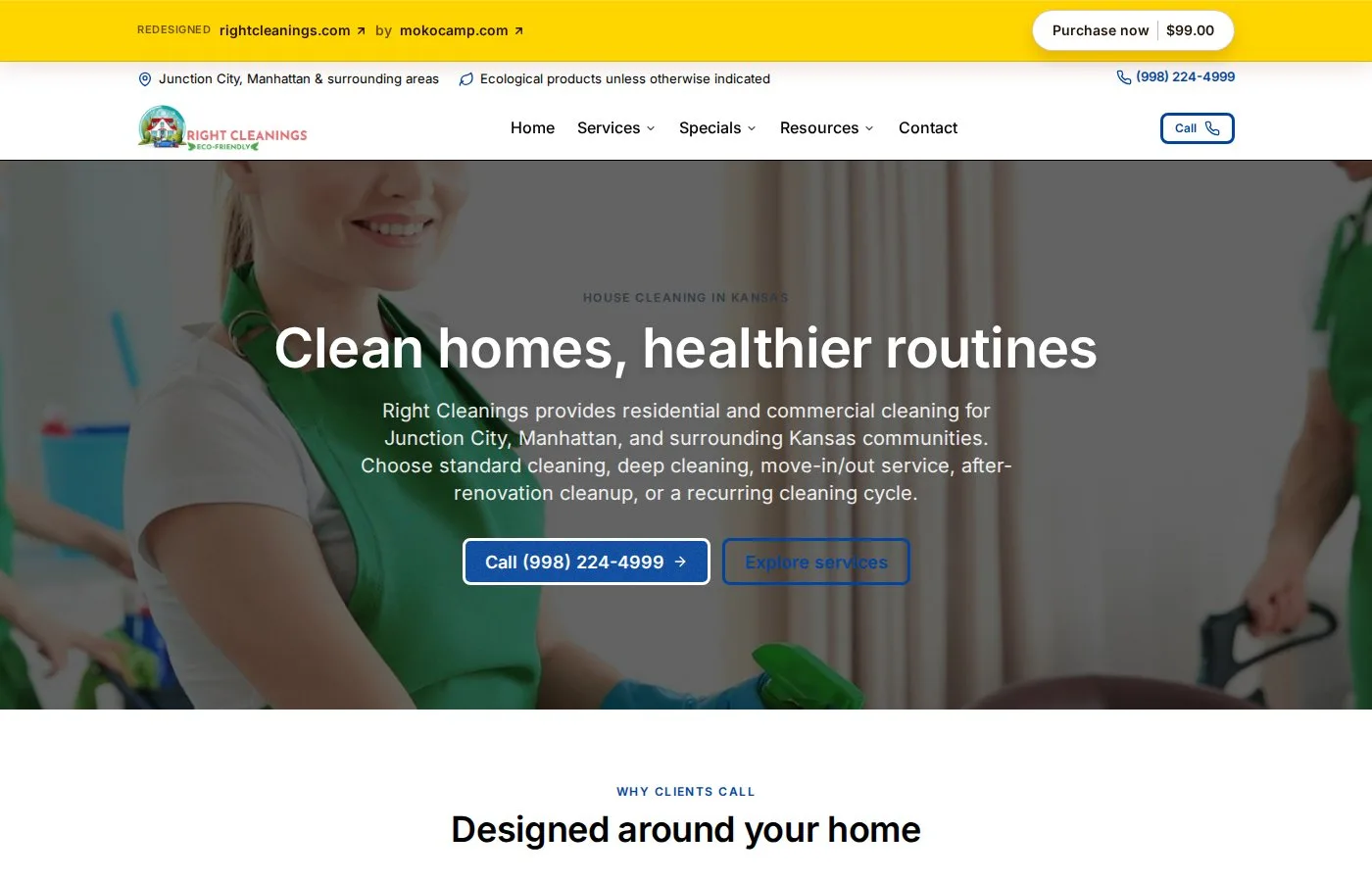 Front desk site for Right Cleanings