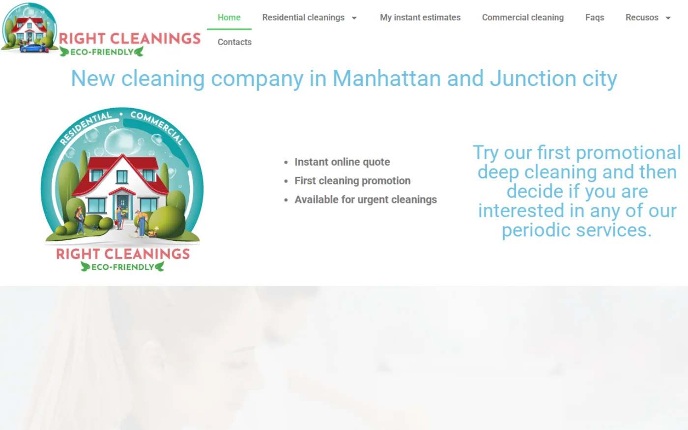 Original Right Cleanings homepage — generic Wix template with no hero